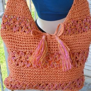 NWT Blue Miami Coral Tassel Straw Bag Purse